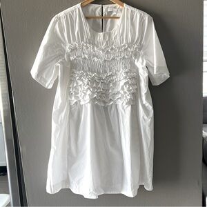 English Factory White Ruffle Detailed Shirt Dress Lined Sz Large Pockets Bridal